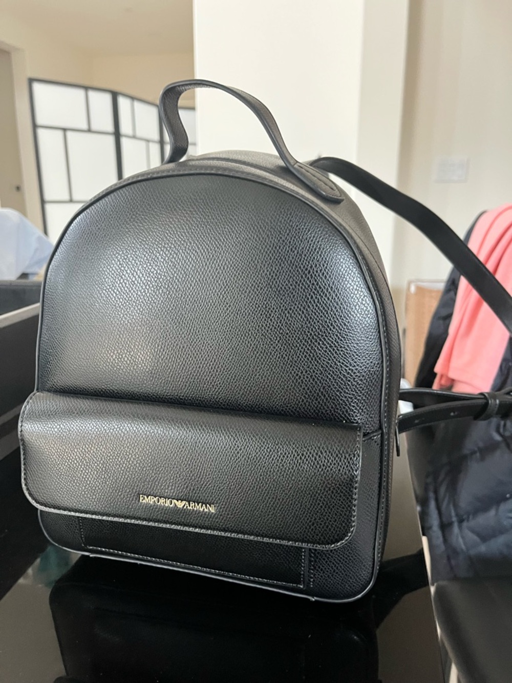 Emporio Armani Black Pebbled Leather Backpack